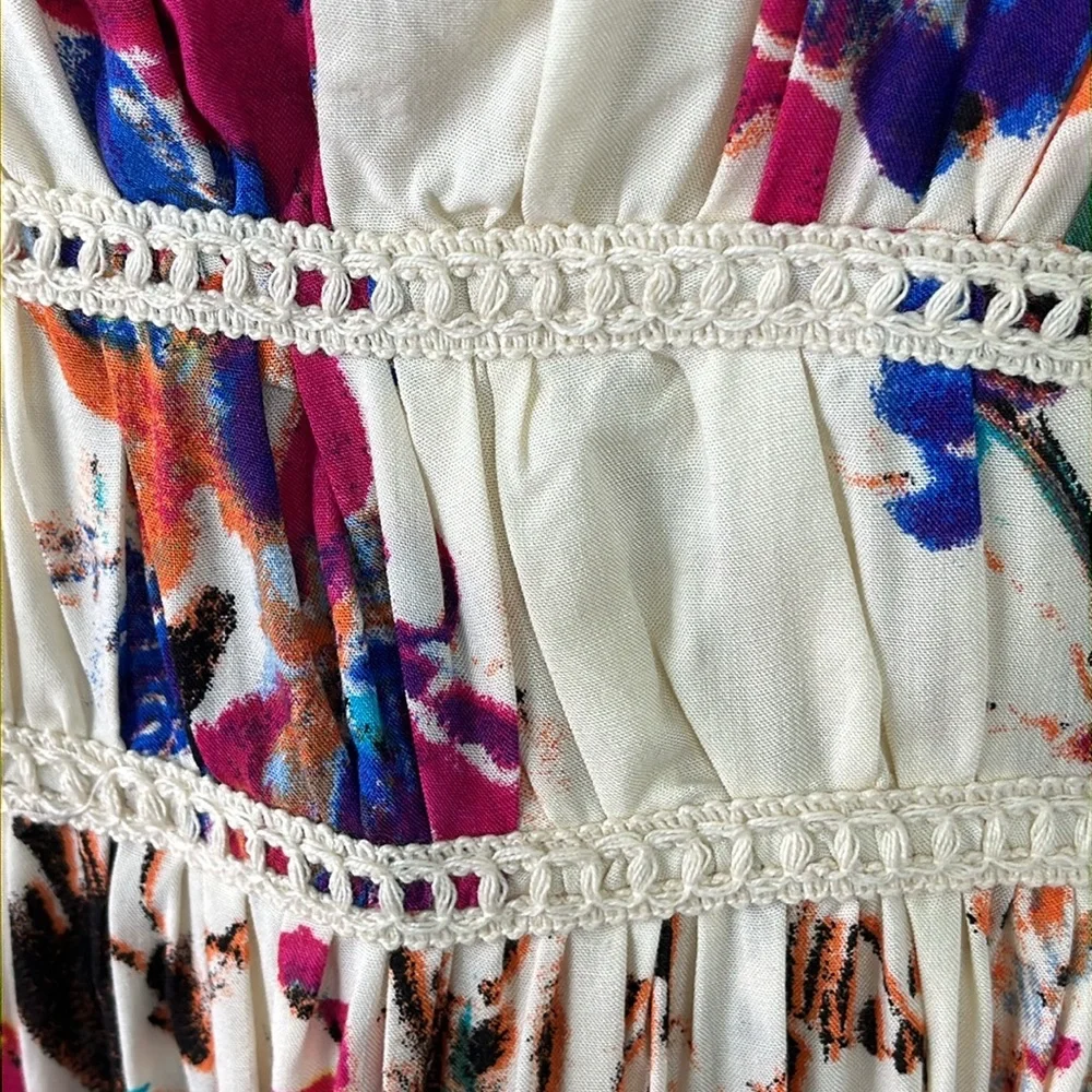 ENTRO FIT AND FLARE FLOWY RAYON DRESS COLORFUL WITH CREAM LINED SZ SM NWT - Picture 3 of 16